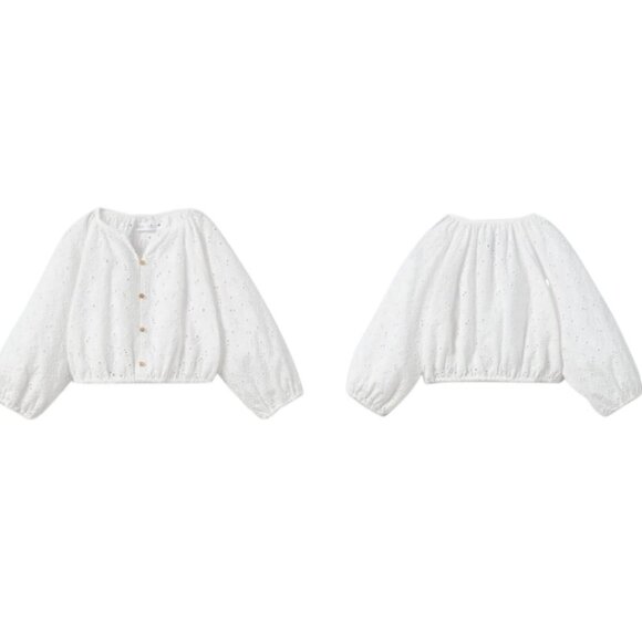ZARA SWISS EMBROIDERY COTTON BLOUSE OYSTER WHITE | 6167/497 - Picture 1 of 2